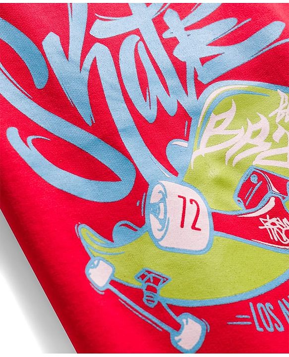 Pine Kids Looper Knit Half Sleeves T-Shirt & Shorts Set With Skateboarding Print - Red