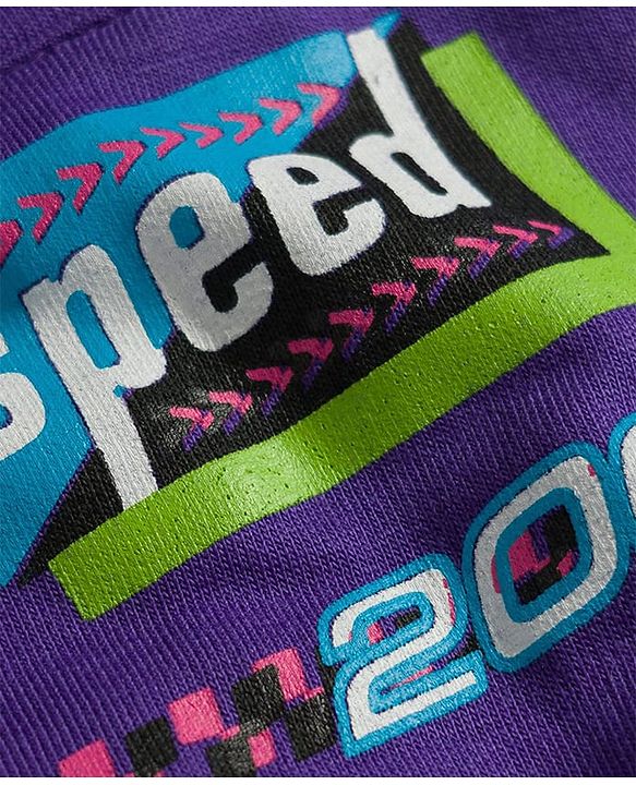 Pine Kids Looper Knit Half Raglan Sleeves Printed Hooded T-Shirt & Shorts Set - Purple