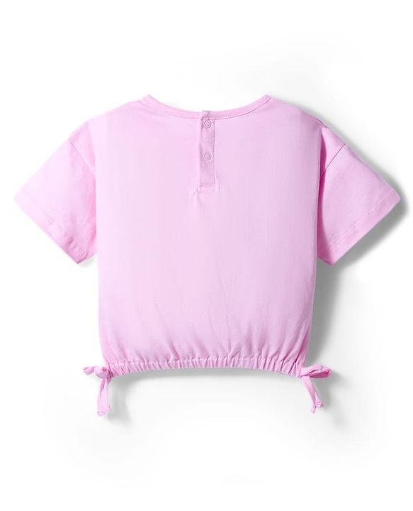 Babyhug Single Jersey Knit Half Sleeves Top & Denim Skirt Set With Smile Print - Pink & Blue