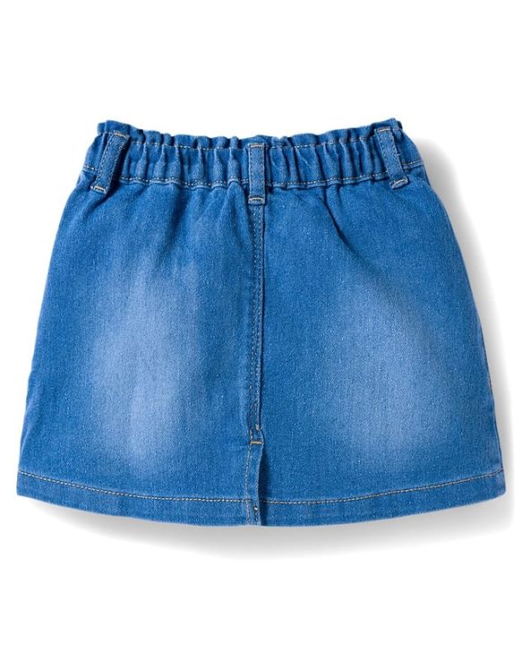 Babyhug Single Jersey Knit Half Sleeves Top & Denim Skirt Set With Smile Print - Pink & Blue