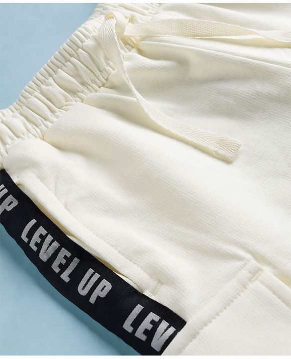 Pine Kids 100% Cotton Knit Full Length Text Printed Shorts With Cargo Pockets - White