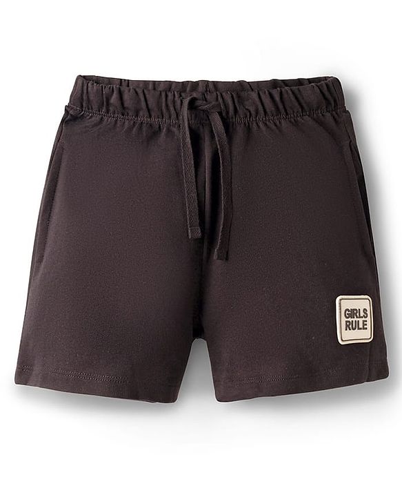 Pine Kids 100% Cotton Knit Solid Shorts With Patch - Black