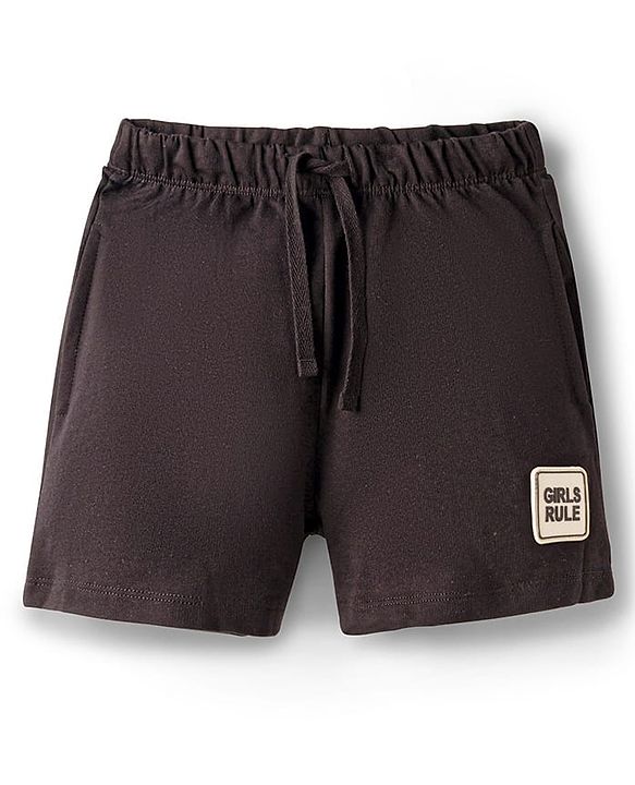 Pine Kids 100% Cotton Knit Solid Shorts With Patch - Black