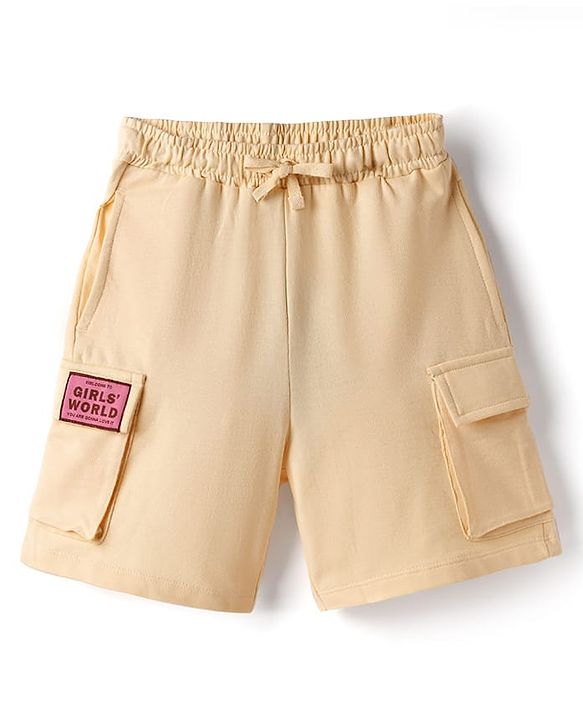Pine Kids Looper Knit Shorts with Patch Detailing - Cream