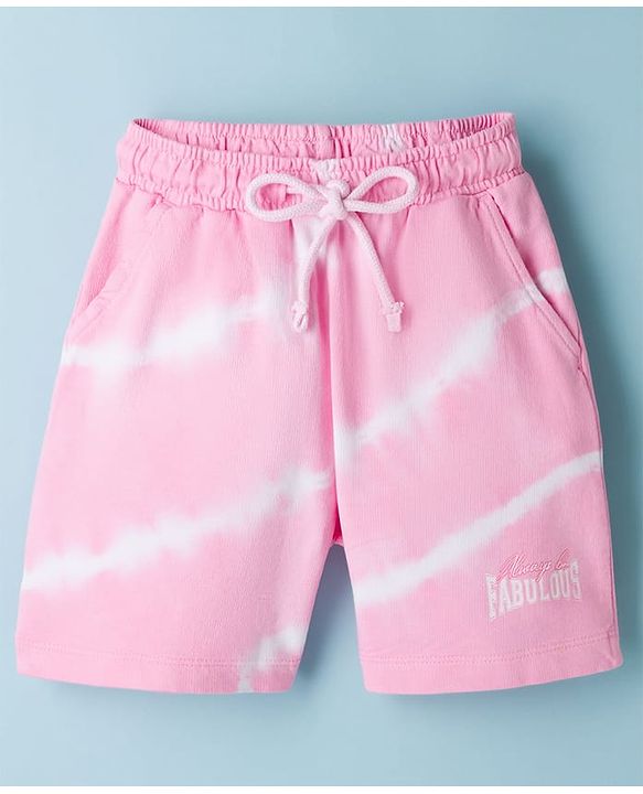 Pine Kids 100% Cotton Knit Text Printed Shorts - Pink