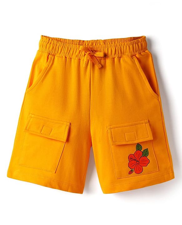 Pine Kids Looper Knit Shorts with Floral Print - Orange
