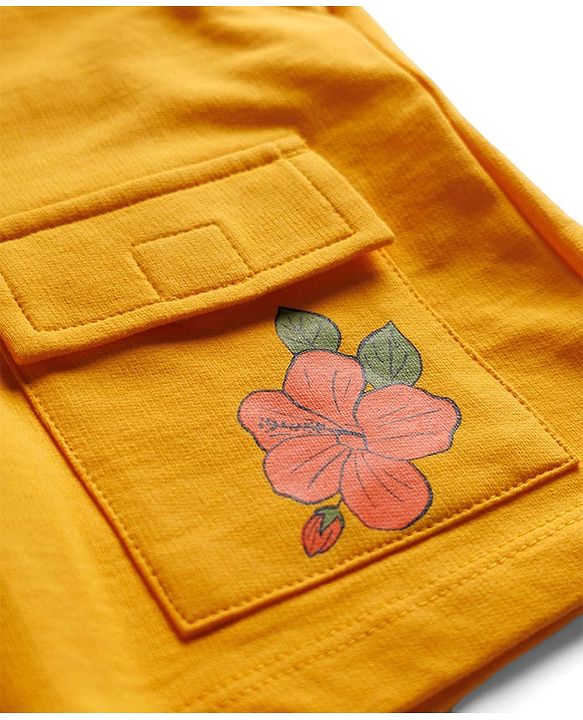 Pine Kids Looper Knit Shorts with Floral Print - Orange