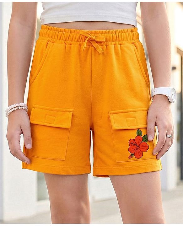 Pine Kids Looper Knit Shorts with Floral Print - Orange