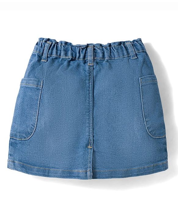 Babyhug Single Jersey Knit Half Sleeves Top & Denim Skirt Set With Love Print - Pink & Blue