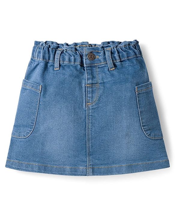 Babyhug Single Jersey Knit Half Sleeves Top & Denim Skirt Set With Love Print - Pink & Blue