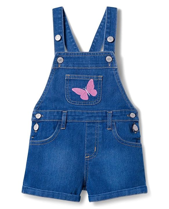 Babyhug Single Jersey Knit Half Cap Sleeves Dungaree & T-Shirt with Butterfly Print - Pink & Blue
