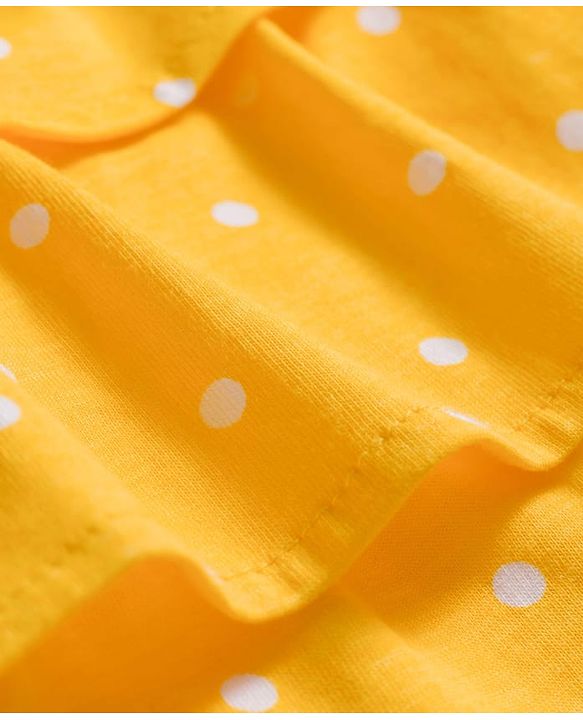 Babyhug Single Jersey Knit Sleeveless Top & Denim Shorts Set With Polka Dot Print & Bow Applique - Yellow