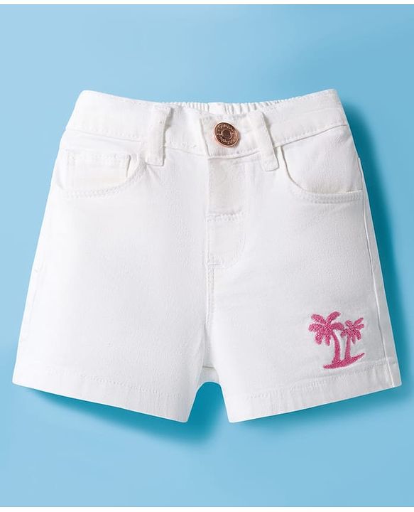 Babyhug Single Jersey Knit Half Sleeves Top & Shorts Set With Tropical Print - Pink & White