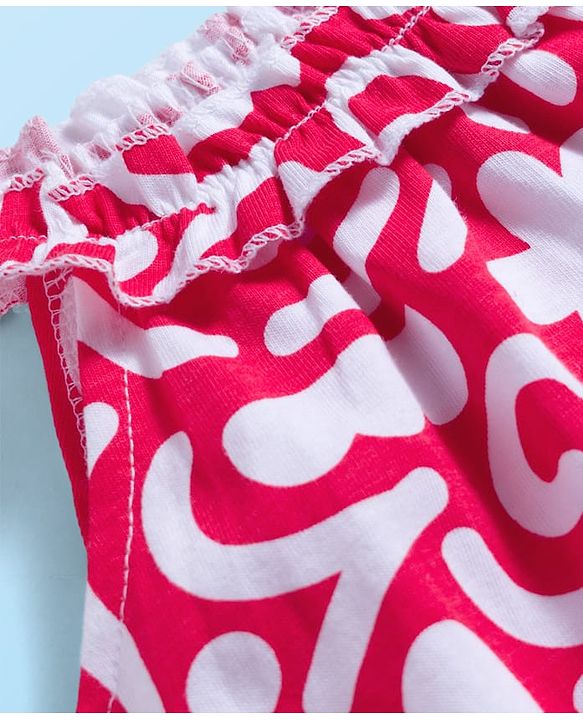 Babyhug Single Jersey Knit Sleeveless Printed Top & Denim Shorts Set - Dark Pink & White