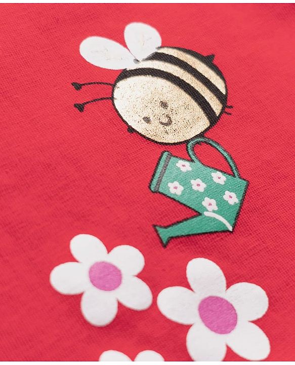 Babyhug Single Jersey Knit Sleeveless Top & Shorts Set with Tropical Theme Print - Red & White