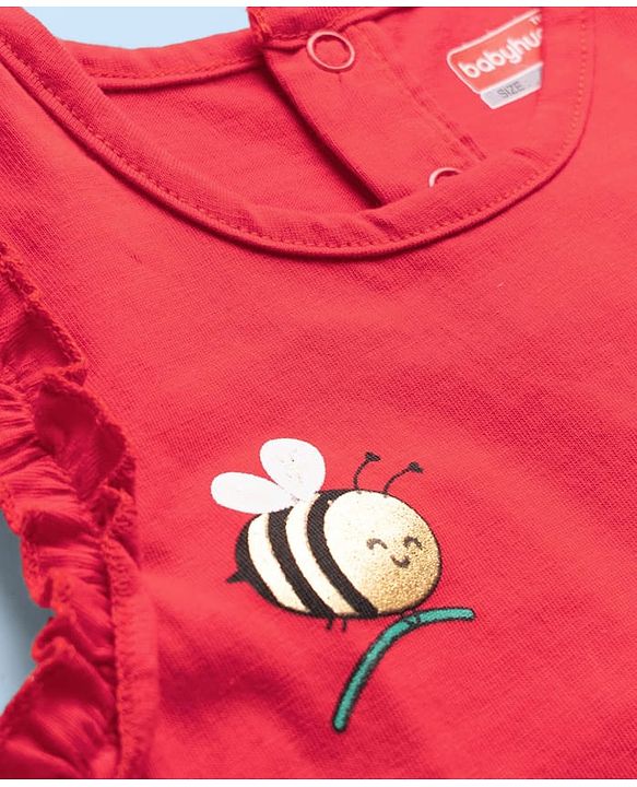 Babyhug Single Jersey Knit Sleeveless Top & Shorts Set with Tropical Theme Print - Red & White