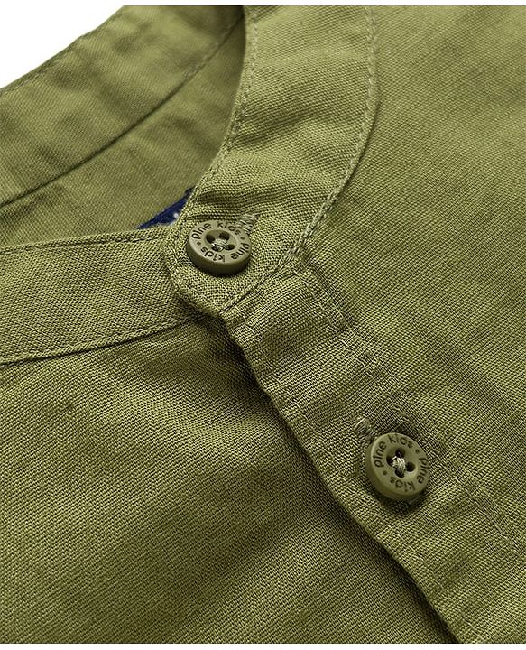 Pine Kids Linen Woven Full Sleeves Solid Shirt - Green