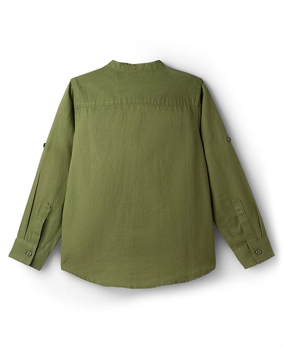 Pine Kids Linen Woven Full Sleeves Solid Shirt - Green