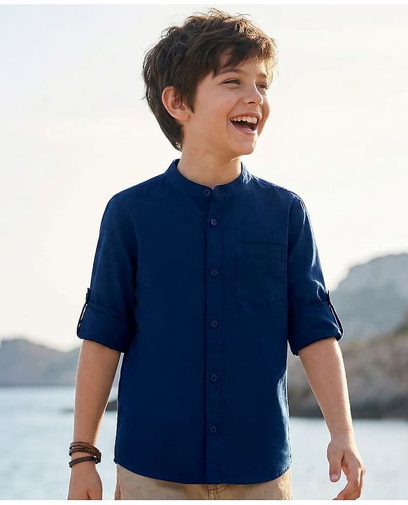 Pine Kids Linen Woven Full Sleeves Solid Shirt - Green