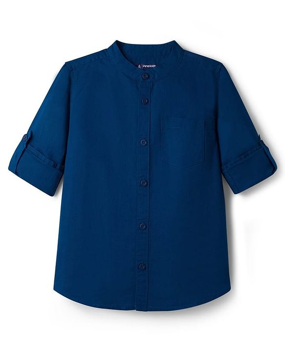 Pine Kids Linen Woven Full Sleeves Solid Shirt - Green
