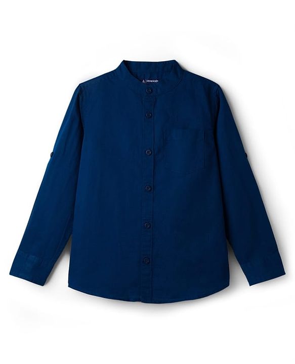 Pine Kids Linen Woven Full Sleeves Solid Shirt - Green