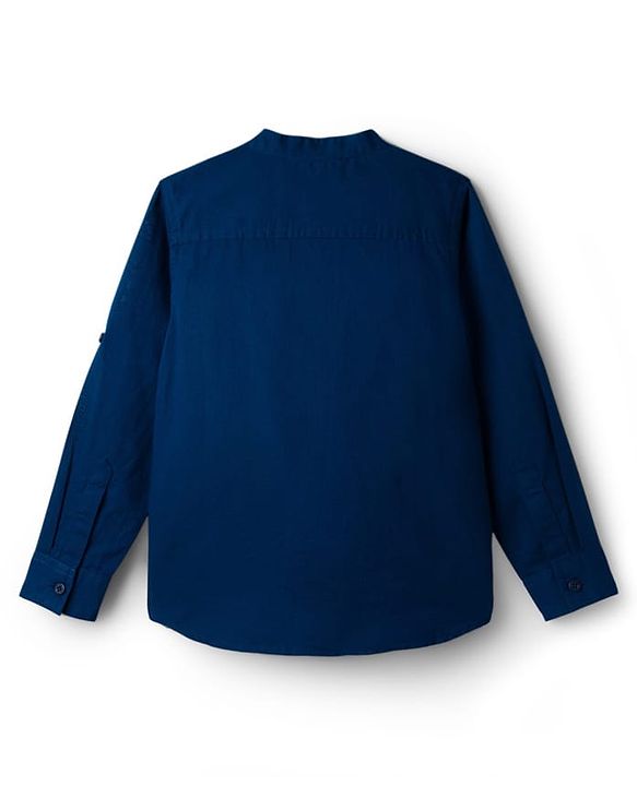 Pine Kids Linen Woven Full Sleeves Solid Shirt - Green