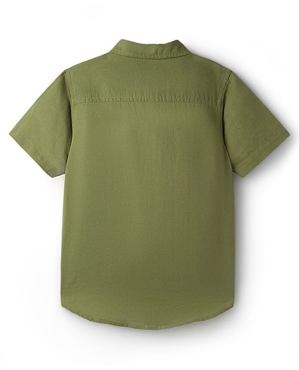 Pine Kids Linen Woven Half Sleeves Solid Shirt - Green