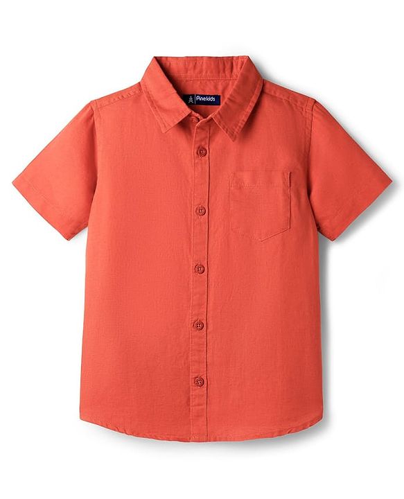 Pine Kids Linen Woven Half Sleeves Solid Shirt - Green