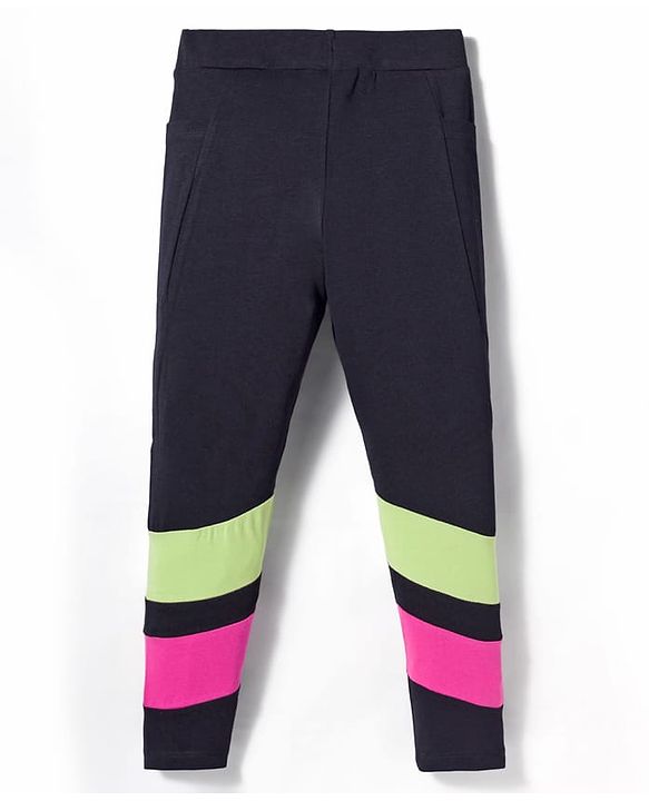 Pine Kids Cotton Lycra Knit Full Length Leggings With Cut & Sew Design - Black