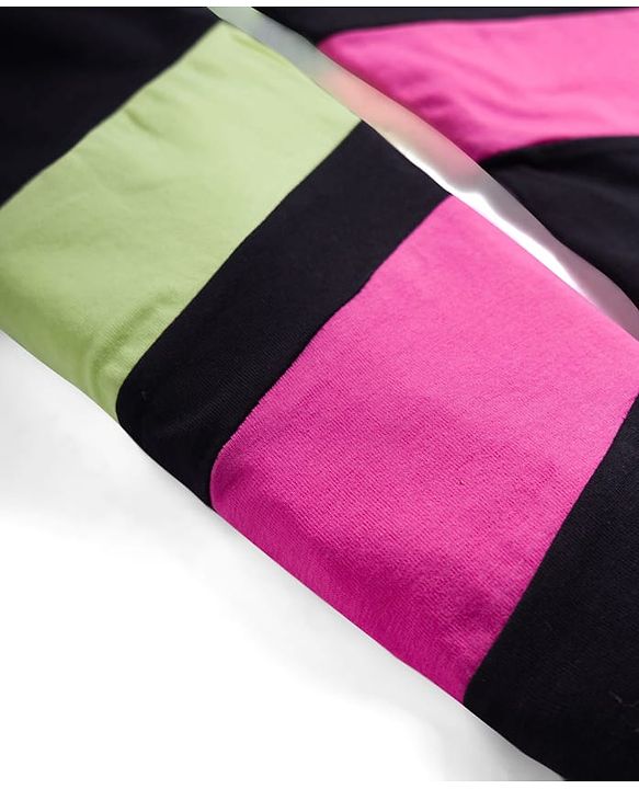 Pine Kids Cotton Lycra Knit Full Length Leggings With Cut & Sew Design - Black