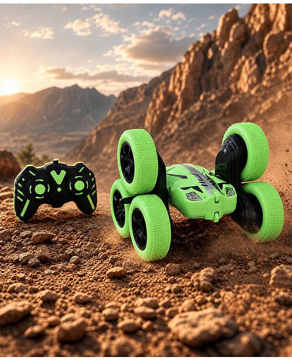 Babyhug Double Flip Sixer Stunt Car with Lights - Yellow| 360° Rotating Flip Action|6-Wheel High-Speed Off-Road Drift Car|2.4 GHz Long Range Remote Control| Type-C Charging| Best Gift for 4+ Year Kids