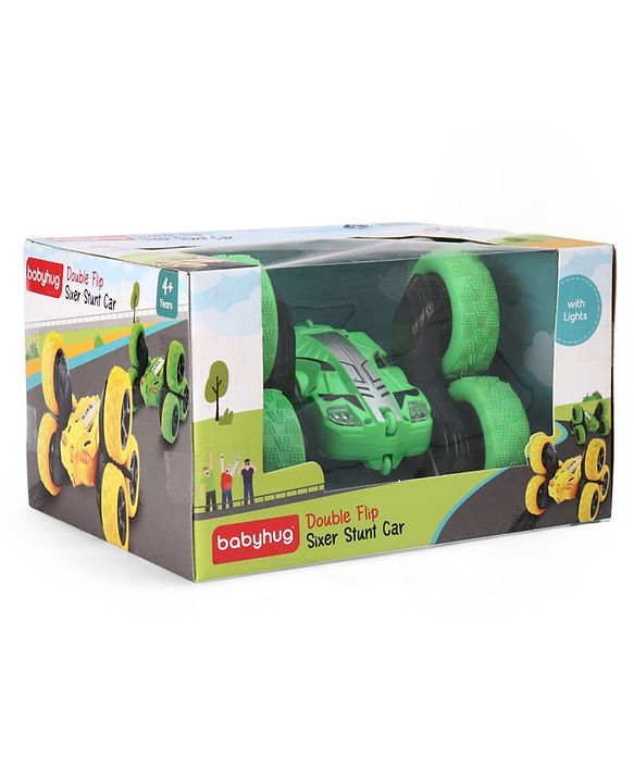 Babyhug Double Flip Sixer Stunt Car with Lights - Yellow| 360° Rotating Flip Action|6-Wheel High-Speed Off-Road Drift Car|2.4 GHz Long Range Remote Control| Type-C Charging| Best Gift for 4+ Year Kids