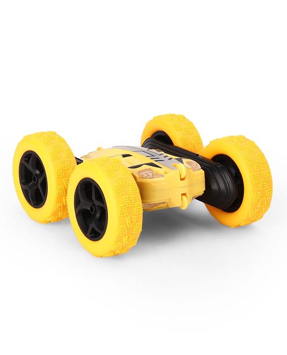Babyhug Double Flip 360° Stunt Car with Lights - Yellow| 4 Wheel Drive Drift High Speed RC Car| Double Sided Rotating Wheels| 2.4 GHz Long Range Remote| Type-C Charging| Best Gift for 4+ Year Kids