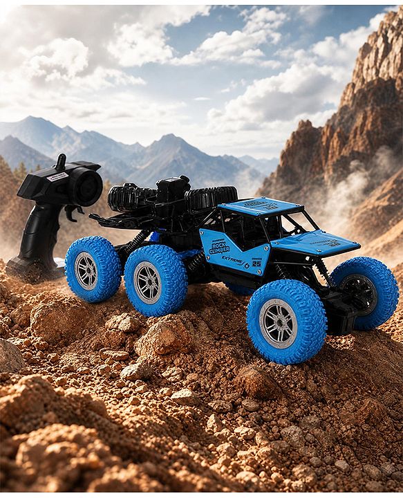 Babyhug Off Roader RC Car with Mist Smoke Spray - Blue| 6-Wheel Drive System| Monster Car Designed for All Terrain| 2.4 GHz Long Range Remote| Type-C Charging| Best Gift for 4+ Year Kids