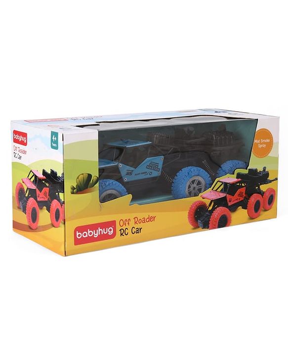Babyhug Off Roader RC Car with Mist Smoke Spray - Blue| 6-Wheel Drive System| Monster Car Designed for All Terrain| 2.4 GHz Long Range Remote| Type-C Charging| Best Gift for 4+ Year Kids