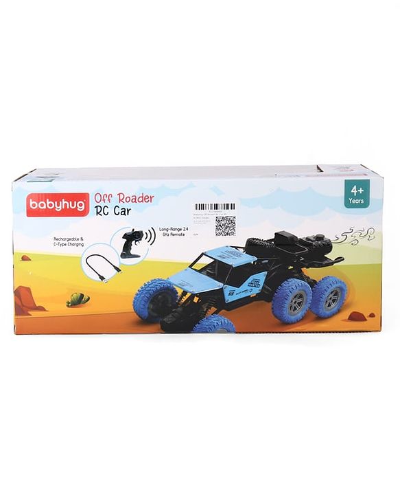 Babyhug Off Roader RC Car with Mist Smoke Spray - Blue| 6-Wheel Drive System| Monster Car Designed for All Terrain| 2.4 GHz Long Range Remote| Type-C Charging| Best Gift for 4+ Year Kids