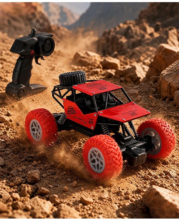 Babyhug Mud Master and Rechargeable RC Car - Red| 4-Wheel Drive System| Designed for All Terrain| Long Range 2.4 GHz Remote| BIS Certified| Gifting Toy| Type-C Charging| Best Gift for 4+ Year Kids