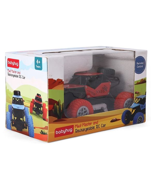 Babyhug Mud Master and Rechargeable RC Car - Red| 4-Wheel Drive System| Designed for All Terrain| Long Range 2.4 GHz Remote| BIS Certified| Gifting Toy| Type-C Charging| Best Gift for 4+ Year Kids
