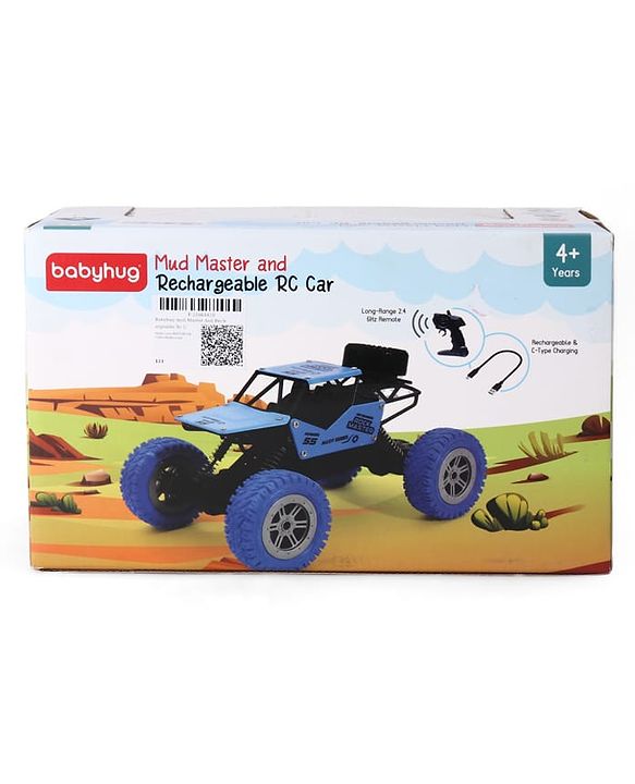 Babyhug Mud Master and Rechargeable RC Car - Red| 4-Wheel Drive System| Designed for All Terrain| Long Range 2.4 GHz Remote| BIS Certified| Gifting Toy| Type-C Charging| Best Gift for 4+ Year Kids