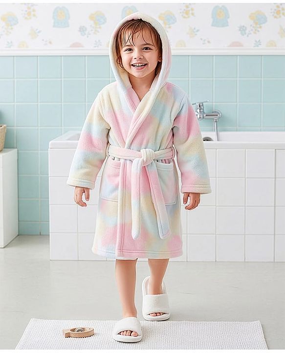 Babyhug Velour Knit Full Sleeves Tie Dyed Hooded Bathrobe - Multicolour