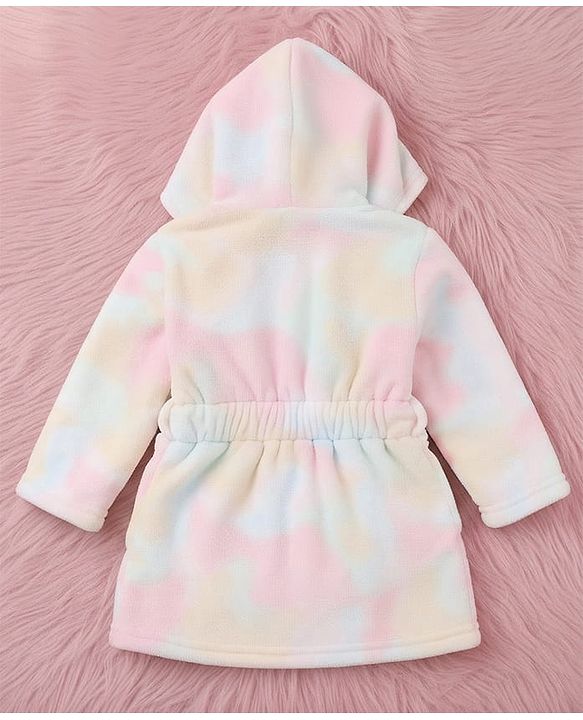 Babyhug Velour Knit Full Sleeves Tie Dyed Hooded Bathrobe - Multicolour