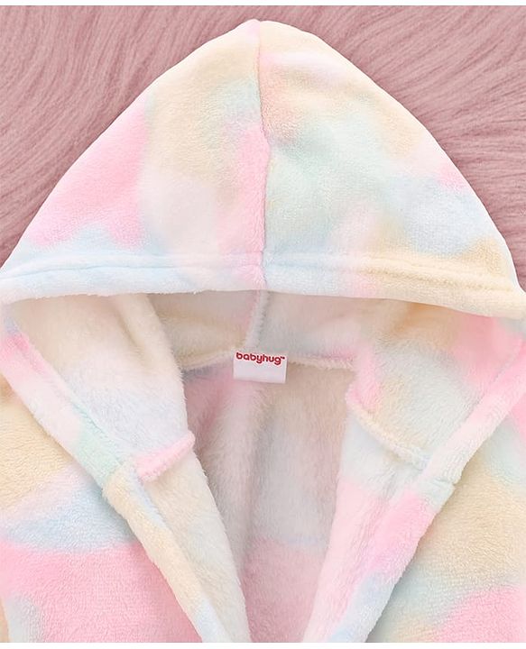 Babyhug Velour Knit Full Sleeves Tie Dyed Hooded Bathrobe - Multicolour