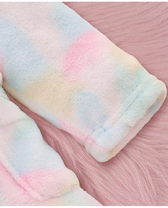 Babyhug Velour Knit Full Sleeves Tie Dyed Hooded Bathrobe - Multicolour