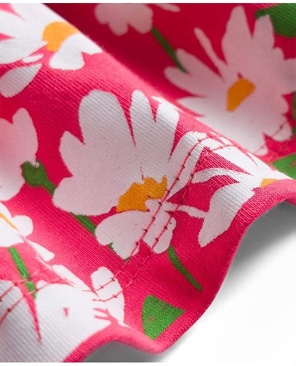 Babyhug Single Jersey Knit Half Sleeves Frock With Floral Print - Dark Pink
