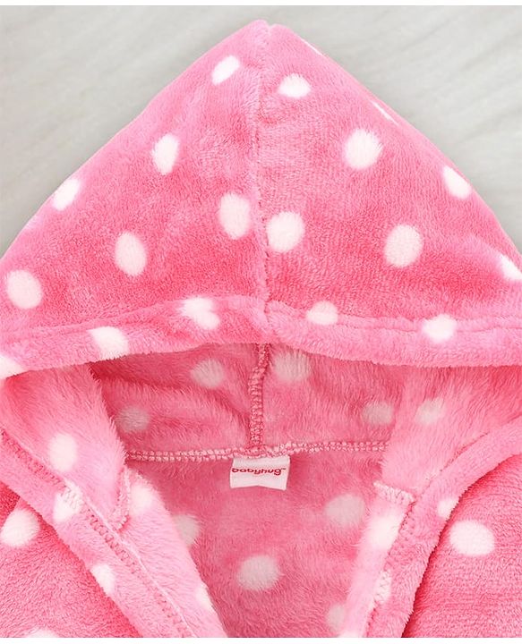 Babyhug Knit Full Sleeves Hooded Bathrobe with Polka Dot Print - Pink