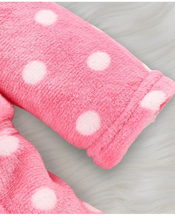 Babyhug Knit Full Sleeves Hooded Bathrobe with Polka Dot Print - Pink