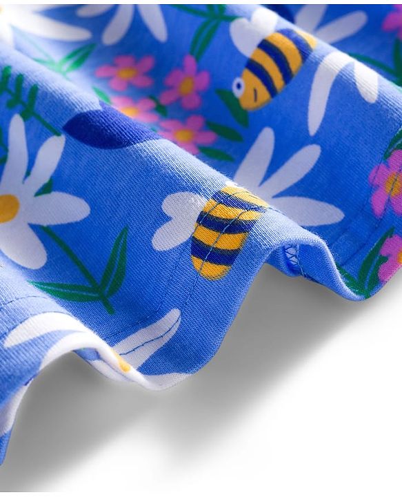 Babyhug Single Jersey Knit Cap Sleeves Frock Floral & Bees Print Pack of 2 -  Blue & Pink