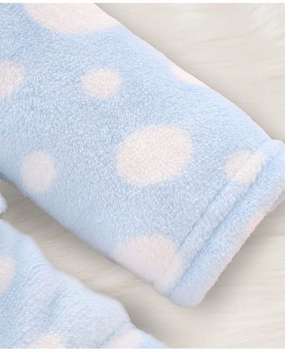 Babyhug Knit Full Sleeves Hooded Bathrobe with Polka Dot Print - Light Blue