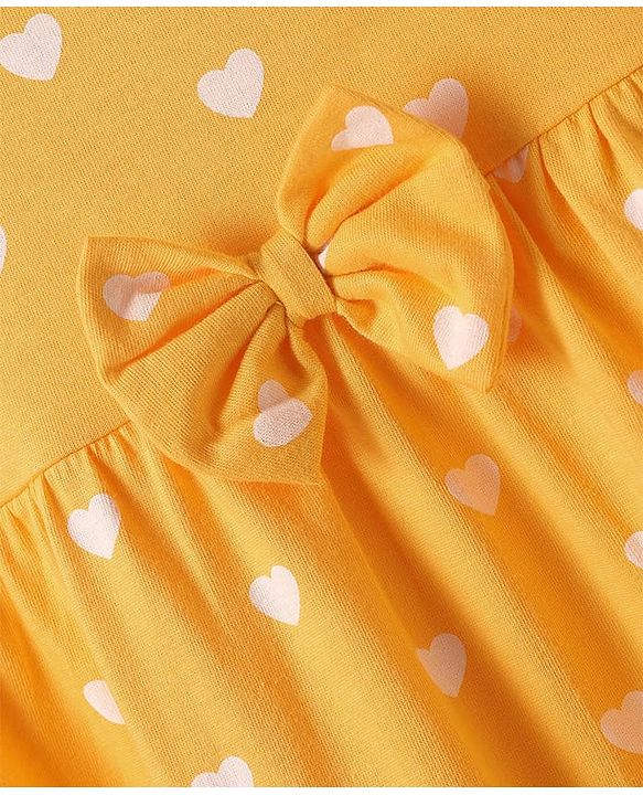 Babyhug Single Jersey Knit Cap Sleeves Heart & Floral Printed Frocks With Bow Applique Pack of 2 - Multicolor