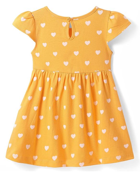Babyhug Single Jersey Knit Cap Sleeves Heart & Floral Printed Frocks With Bow Applique Pack of 2 - Multicolor